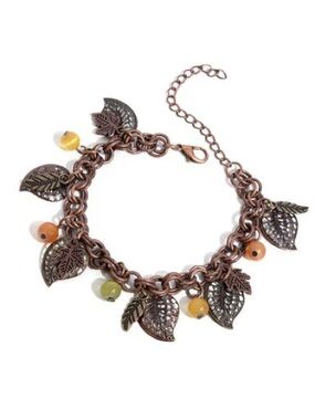Leaf Charm Bracelet with Autumn Beads - Copper